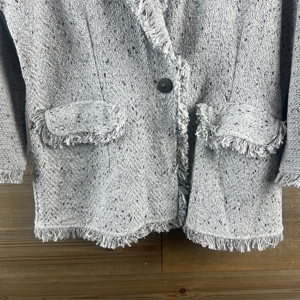 Nic+Zoe‎ Womens Blazer Finge Mix Knit Blazer Tweed Military Chore One Button PL - Picture 3 of 9